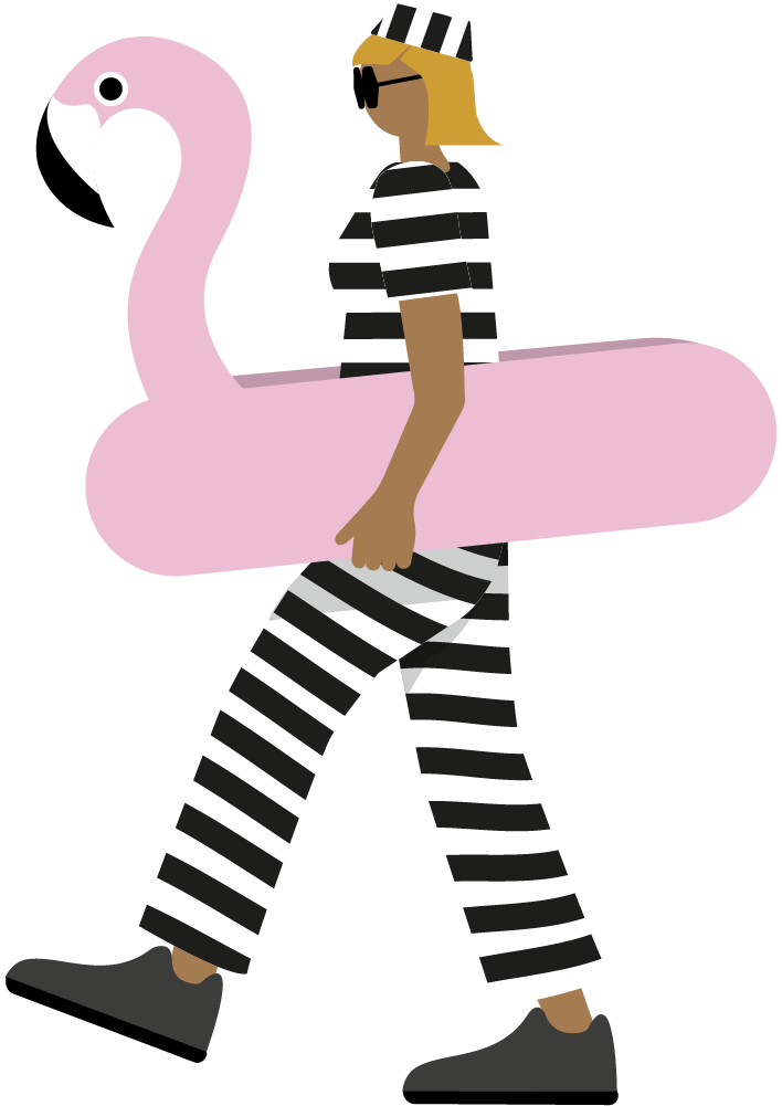 Illustration av en gäst med rosa badring.